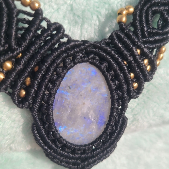 Moonstone Micro Macrame Necklace Genuine Stone Color Changing - Picture 2 of 5